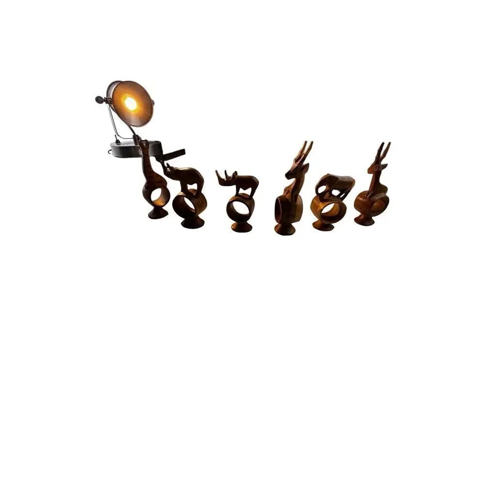 African hand Carved Teak Wood Napkin Rings, Set of 6